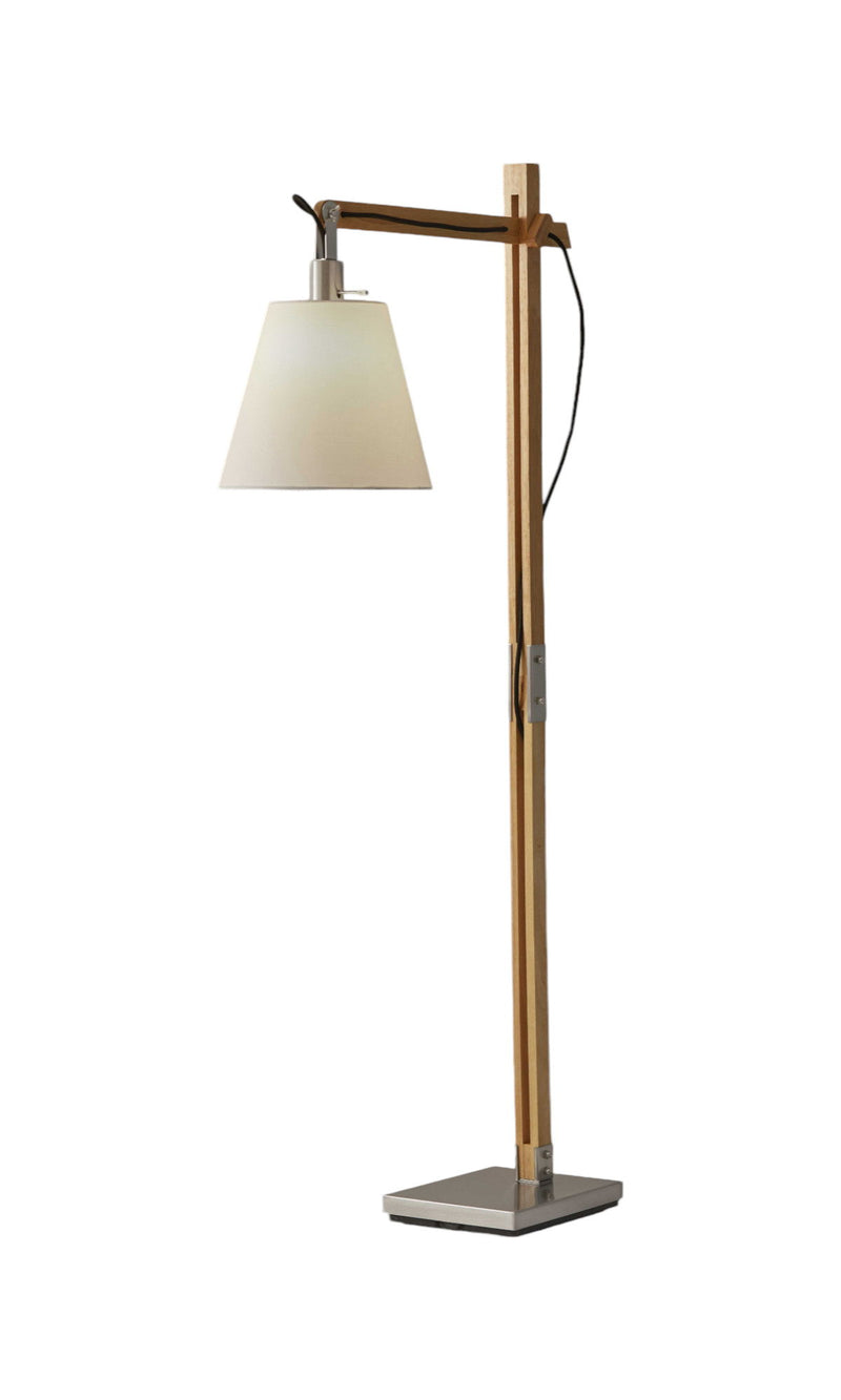Wood Floor Lamp With Adjustable Hinged Arm - Natural
