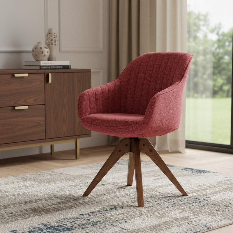 Fabric And Natural Swivel Arm Chair 23" - Red