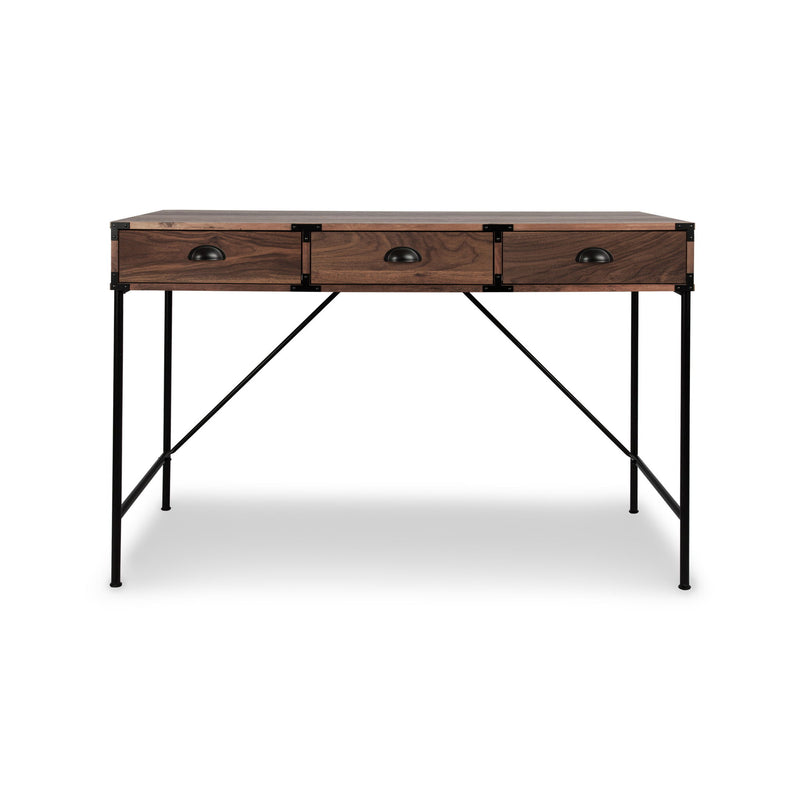 Wall Mounted H-Shape Writing Desk With Three Drawers - Brown