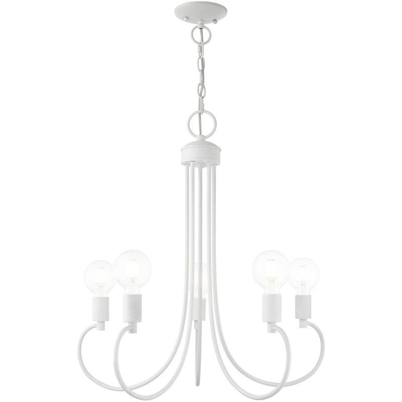26" Five Light Dimmable Chandelier With Shades - White