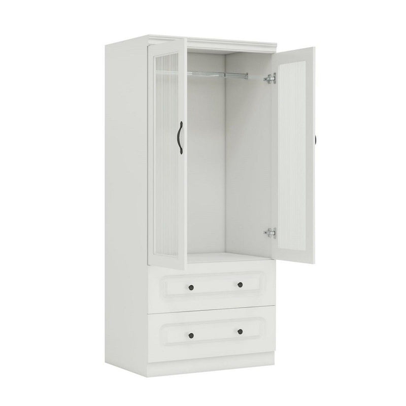 71" Wood Two Door Two Drawer Combo Dresser - White