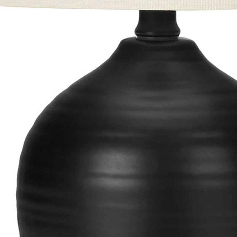 Ceramic Round Table Lamp With Ivory Drum Shade - Black