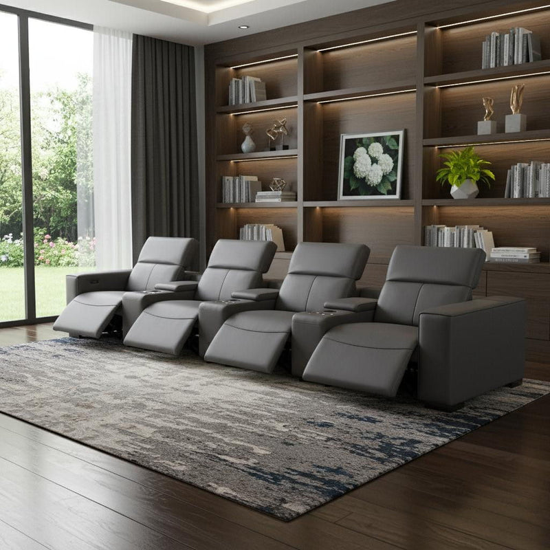 Top Grain Leather Reclining Metal USB Sofa (720320) - Dark Gray