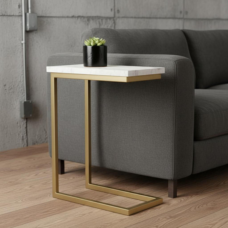 Marble End Table Trunk Storage - Gold