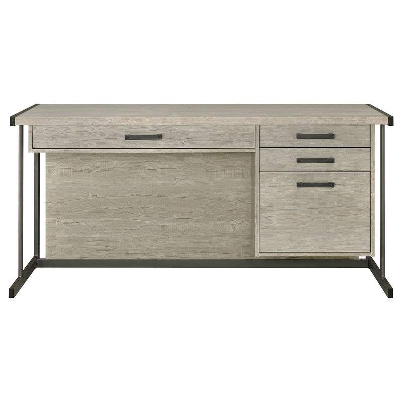 Brisley - Office Desk With Adjustable Keyboard Tray And 3 Drawer Storage - Beige / Gray