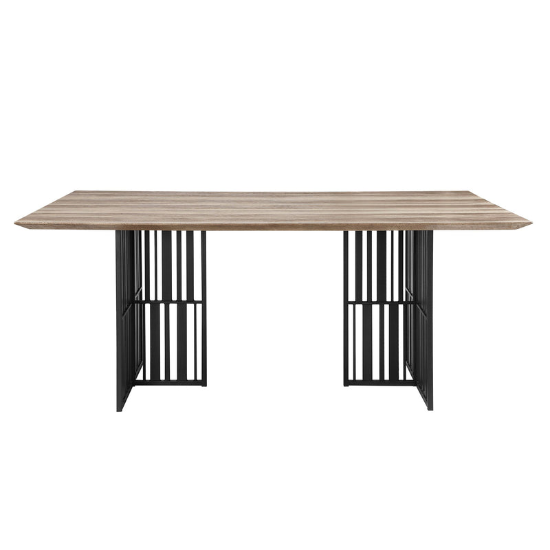 Wood Iron Double Pedestal Base Dining Table - Oak / Black