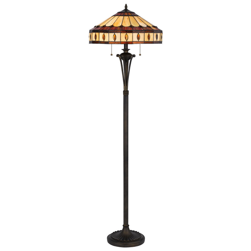 Two Light Traditional Shaped Floor Lamp With Purple And Ivory Abstract Tiffany Glass Empire Shade - Bronze