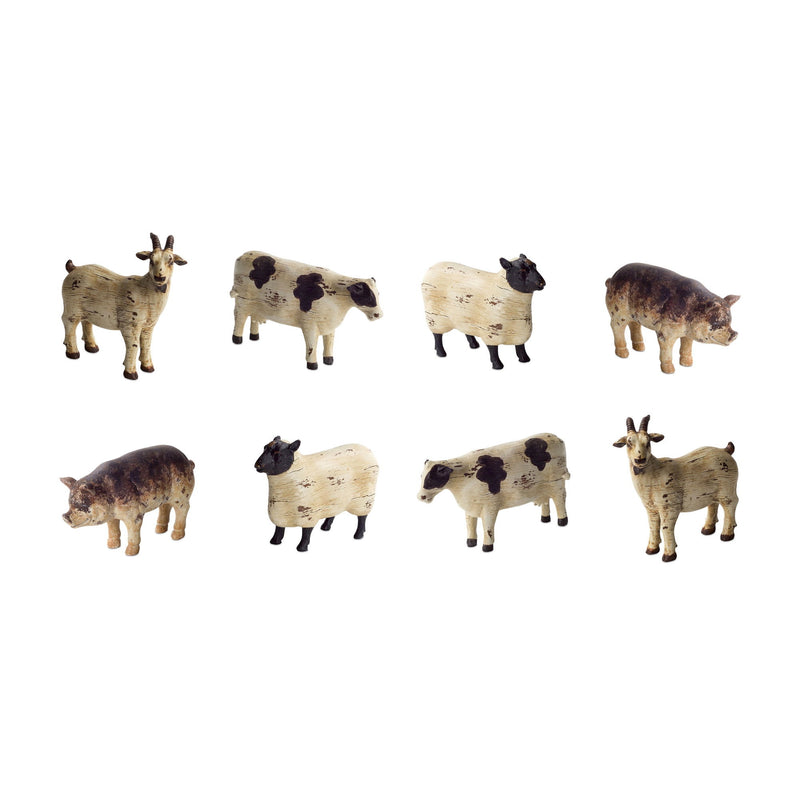 Poly Cow Figurine (Set of 8) - Brown / White