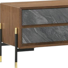 Load image into Gallery viewer, Mid Century Faux Marble Two Drawer Nightstand - Walnut And Gray
