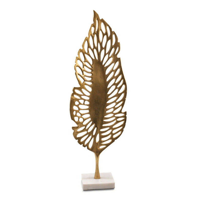 Marble Leaf Tabletop Sculpture - Gold / White