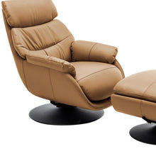 Load image into Gallery viewer, Tufted Genuine Leather Manual Swivel Recliner With Ottoman (730538) - Camel
