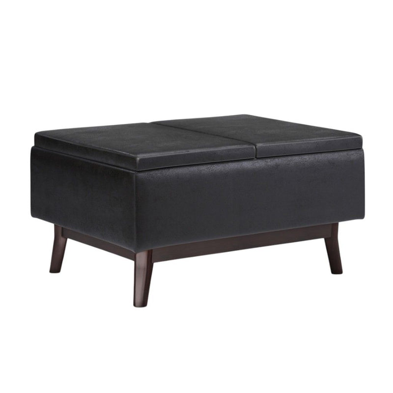 34" Leather Cocktail Ottoman With Storage - Black / Dark Brown