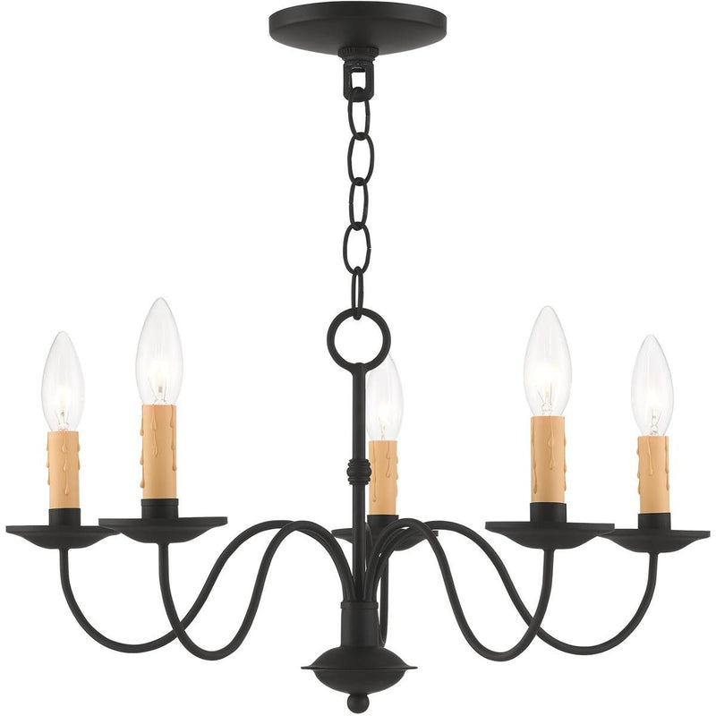 12" Five Light Dimmable Chandelier With Shades - Black