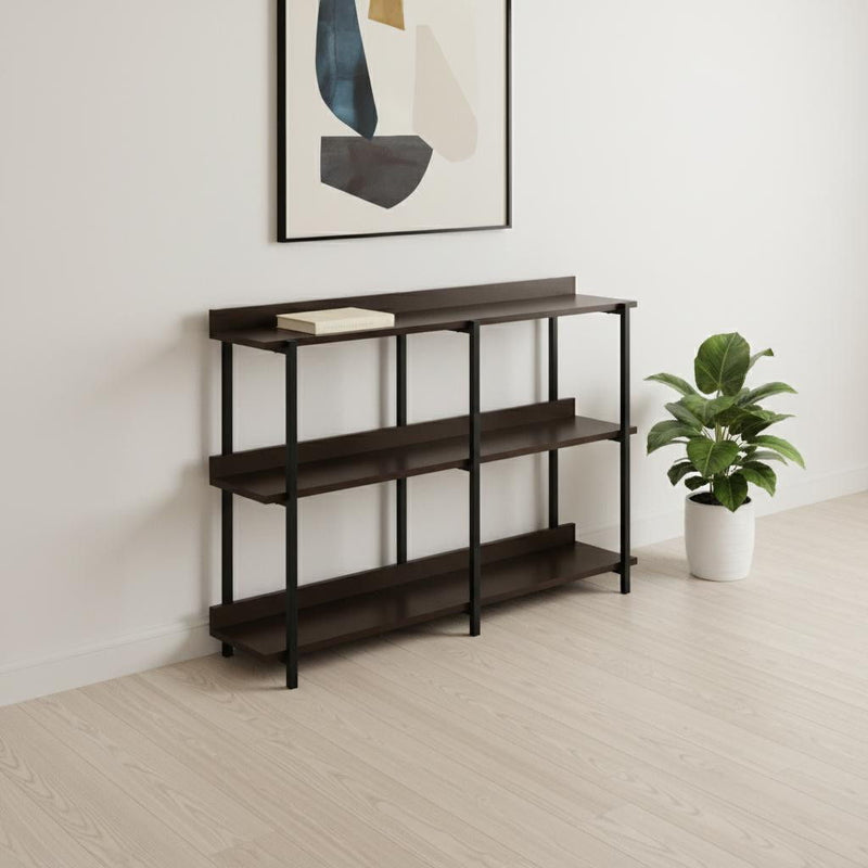 Frame Console Table With Three Shelves - Brown / Brown