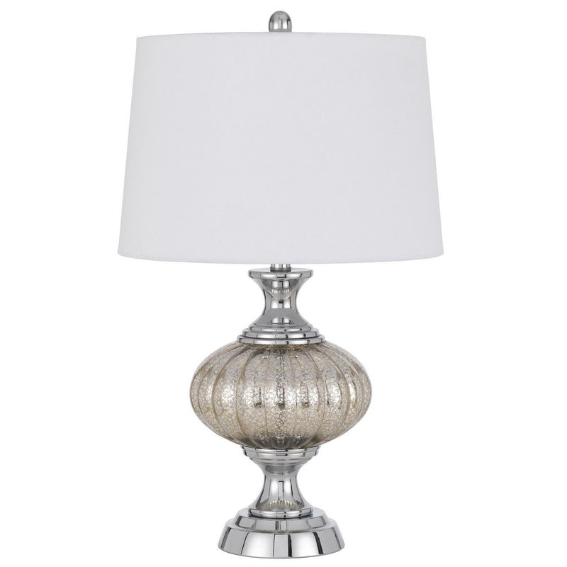 Metal Table Lamp With White Empire Shade - Silver Metallic