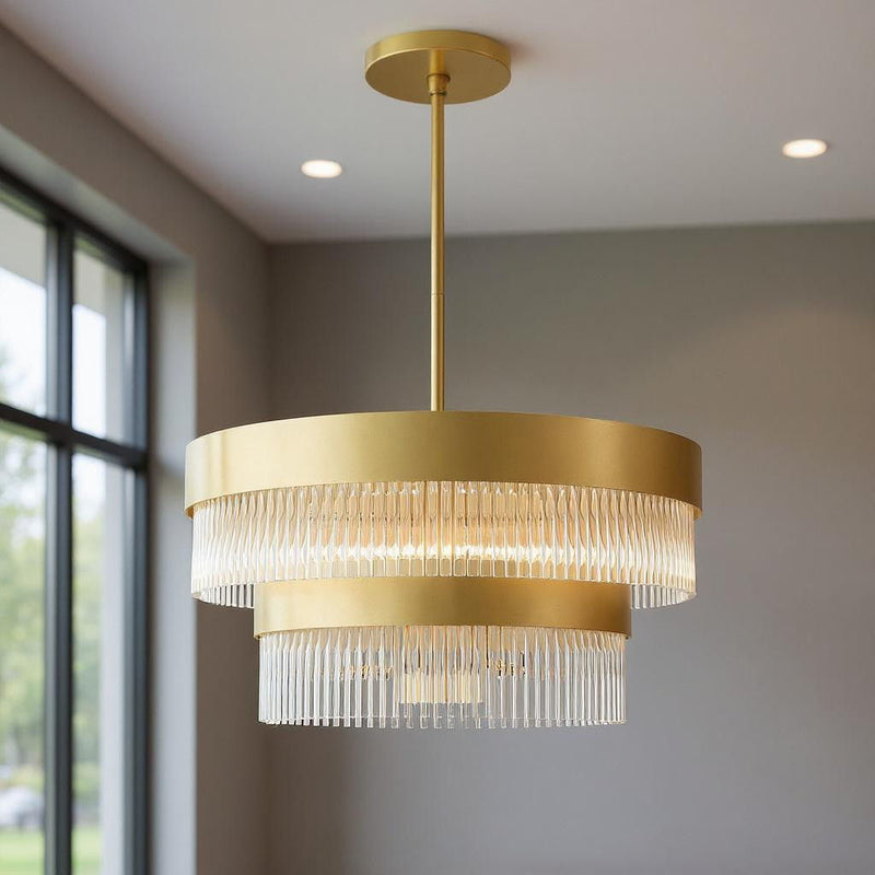 Seven Light Dimmable Chandelier With Shades - Gold