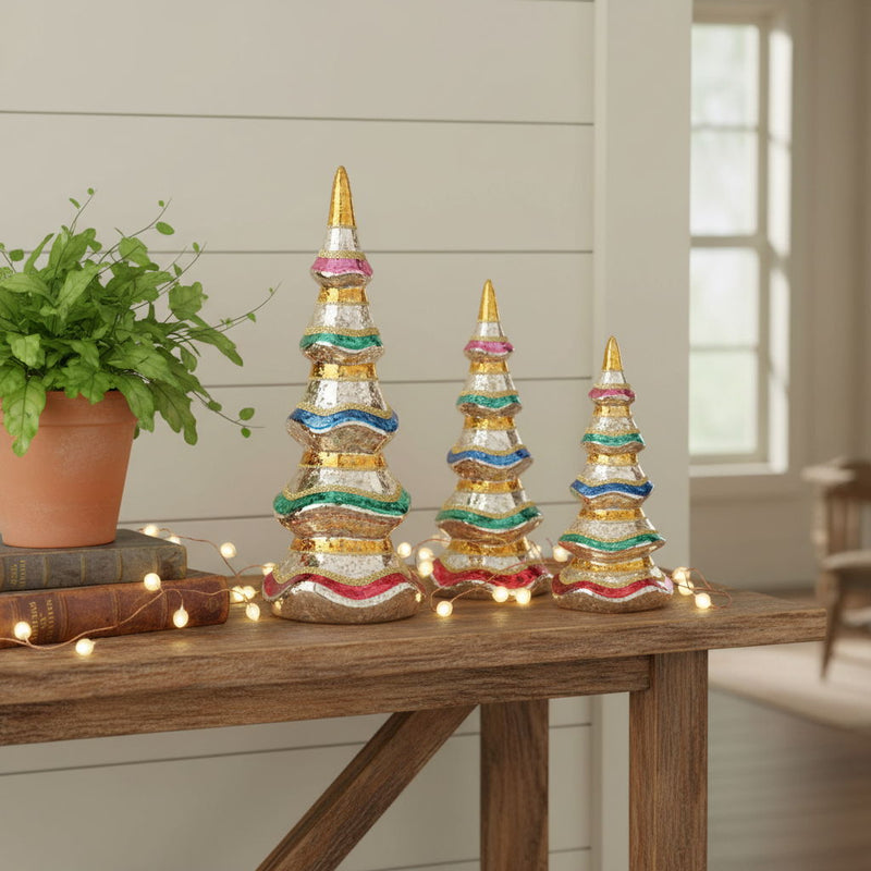 Mercury Christmas Tree Sculptures (Set of 3) - Silver / Green / Red