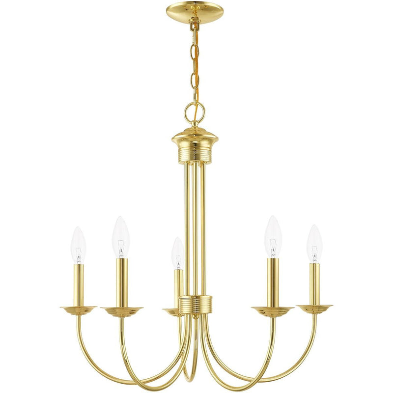 24" Five Light Dimmable Chandelier With Shades - Brass