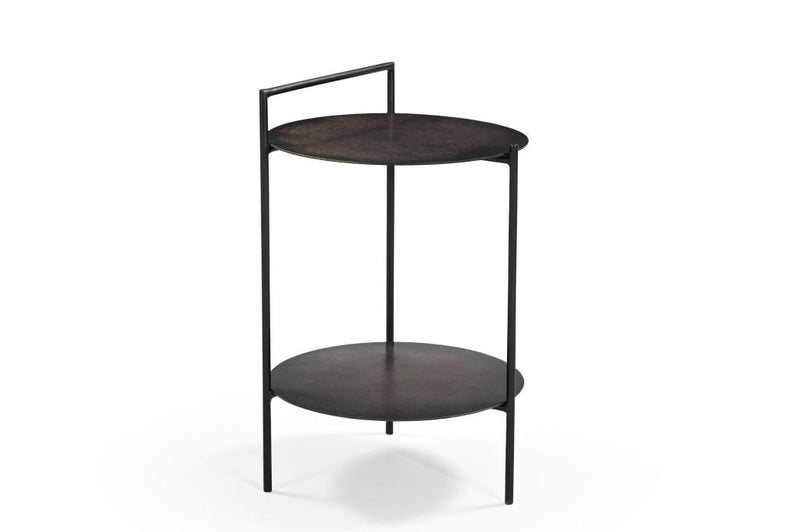 Iron Round End Table With Shelf - Copper