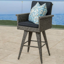 Load image into Gallery viewer, Outdoor Rattan Swivel Barstool With Water Resistant Cushion - Mixed Black / Dark Gray
