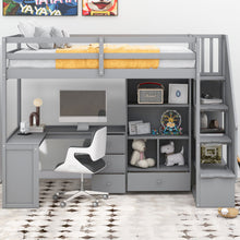 Load image into Gallery viewer, Loft Bed With L Shaped Desk, Drawers, Cabinet, And Storage Staircase
