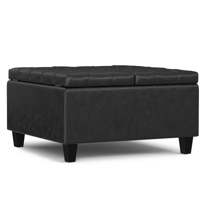 30" Transitional Leather Cocktail Ottoman With Storage - Black