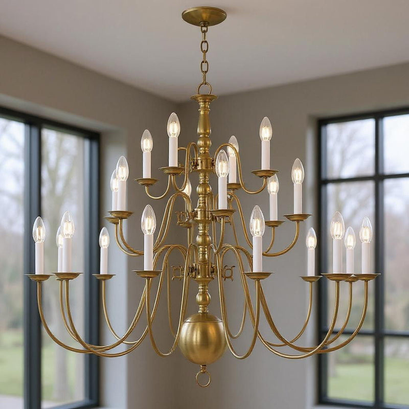 Multi Light Dimmable Chandelier With Shades - Antiqued Brass