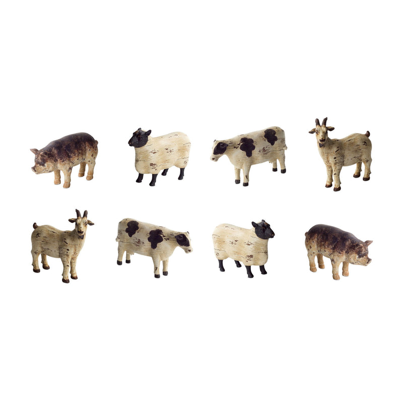 Poly Cow Figurine (Set of 8) - Brown / White