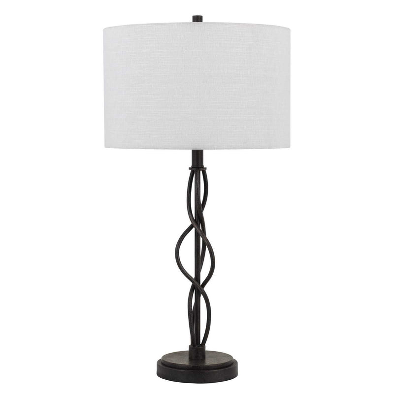Metal Candlestick Table Lamp With Off-White Drum Shade - Black