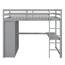 Load image into Gallery viewer, Wood Full Size Loft Bed with Built-in Wardrobe, Desk, Storage Shelves and Drawers, Gray
