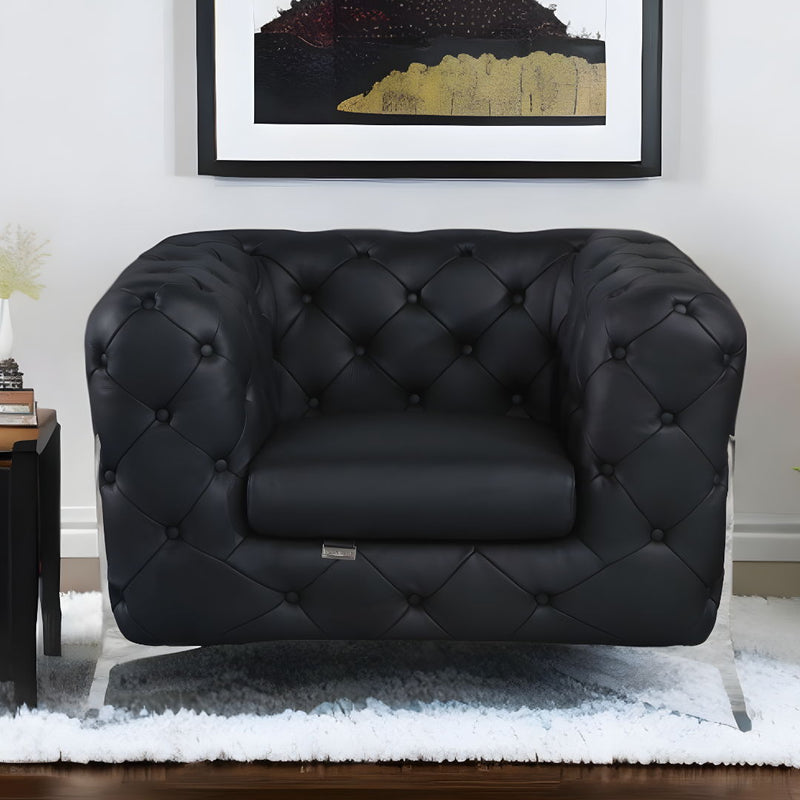 Italian Leather Tufted Chesterfield Chair - Black And Silver