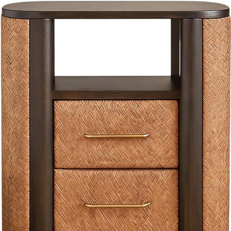 Solid Wood Woven Texture Two Drawer Nightstand - Espresso / Mocha