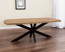 Load image into Gallery viewer, 82" Solid Wood And Iron Pedestal Base Dining Table - Natural / Brown

