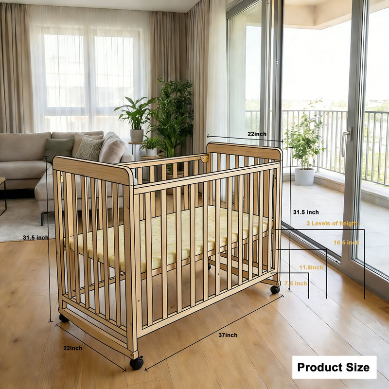 Portable Bedside Bassinet With 3 Heights, Mini Crib For Newborns - Natural Wood