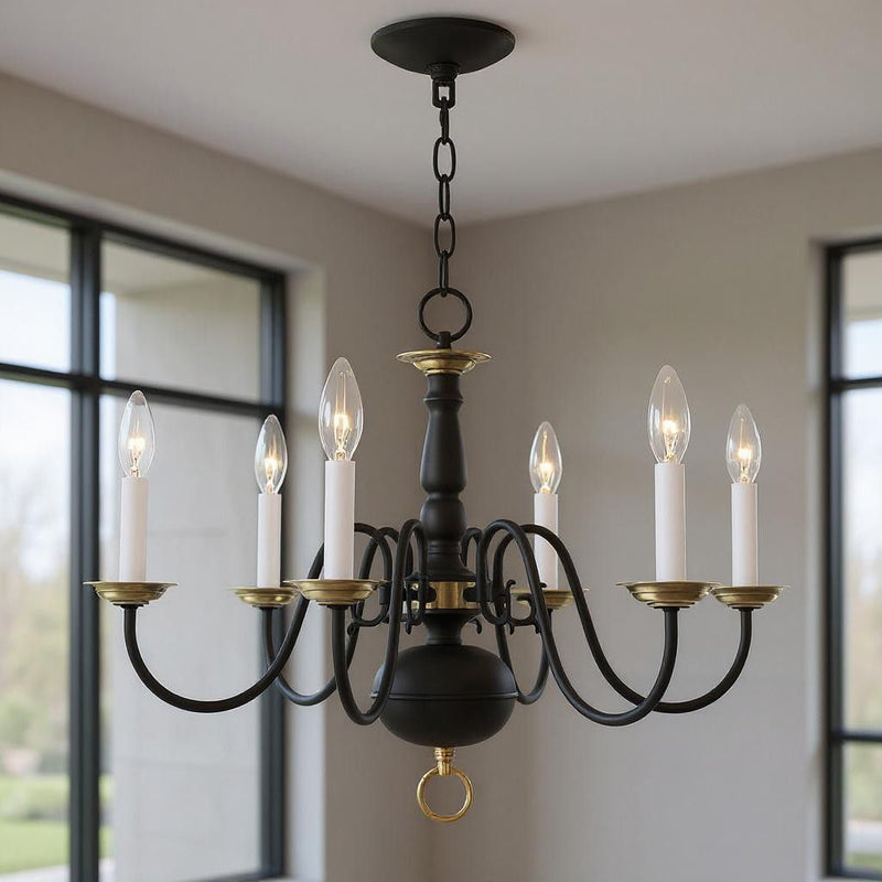 18" Six Light Dimmable Chandelier With Shades - Black