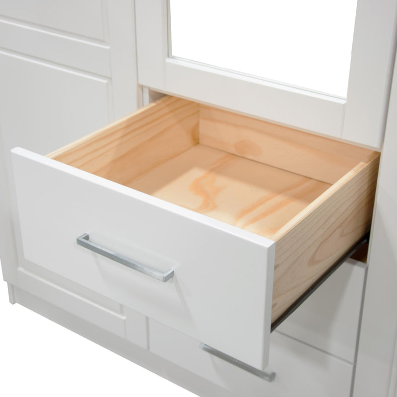 Solid Wood Three Door Three Drawer Combo Dresser - White