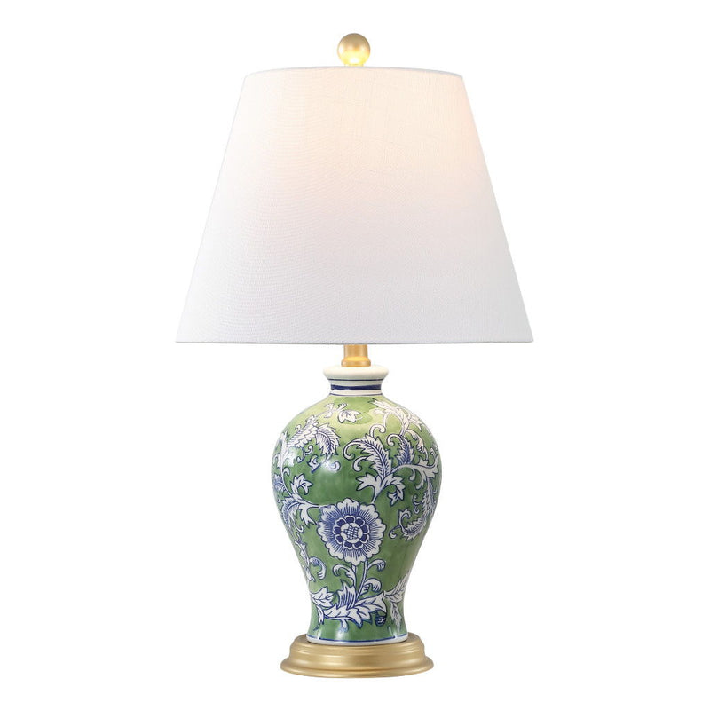 Urn Table Lamp With Empire Shade - Green / Gold / White