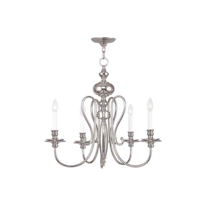 22" Five Light Metal Dimmable Chandelier With Shades - Nickel / Pearl Silver