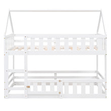 Load image into Gallery viewer, Twin over Twin House Bunk Bed with Fence and Door, White
