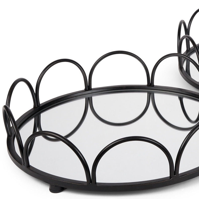 Metal Mirrored Glass Vanity Trays (Set of 2) - Black / Silver