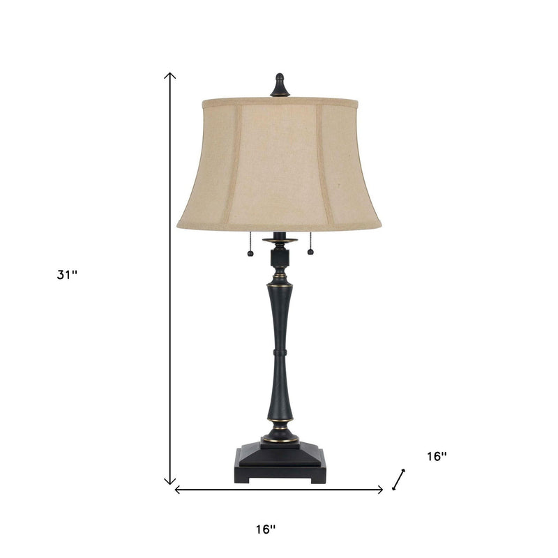 Metal Two Light Candlestick Table Lamp With Beige Empire Shade - Black