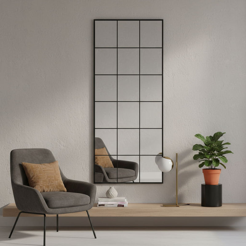 69" Metal Windowpane Framed Full Length Mirror - Black