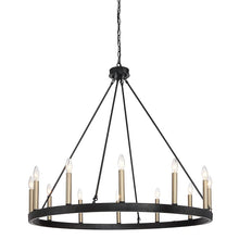 Load image into Gallery viewer, 36" Candle Style Twelve Light Metal Dimmable Chandelier - Black / Gold
