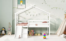 Load image into Gallery viewer, Low Loft House Bed With Slide, Ladder, Safety Guardrails, House Roof Frame
