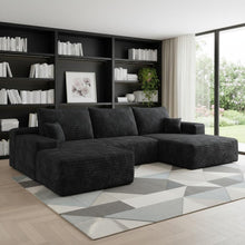 Load image into Gallery viewer, 2 Piece Living Room Set Corduroy Modular Compression Foam Sofa &amp; Ottoman Toss Pillows - Black
