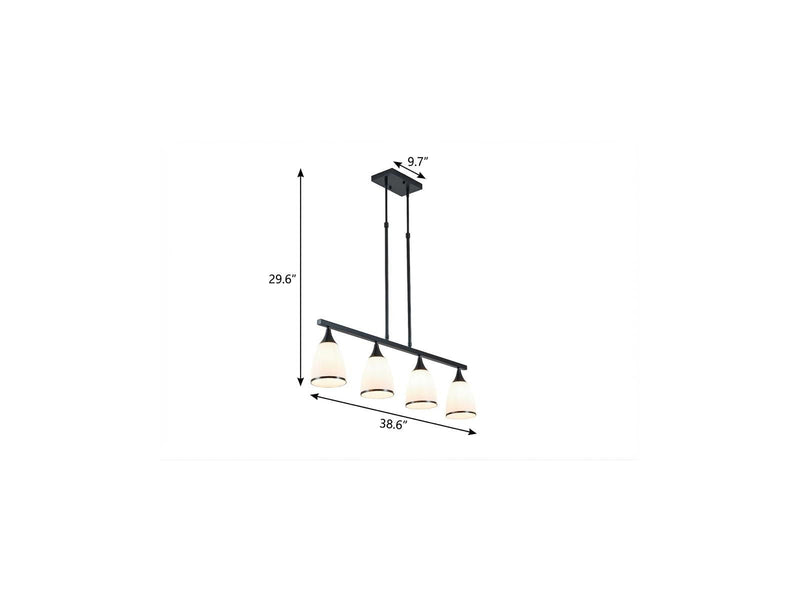 Kitchen Island Four Light Wrought Frosted Flush Chandelier With Shades - Black / Frost