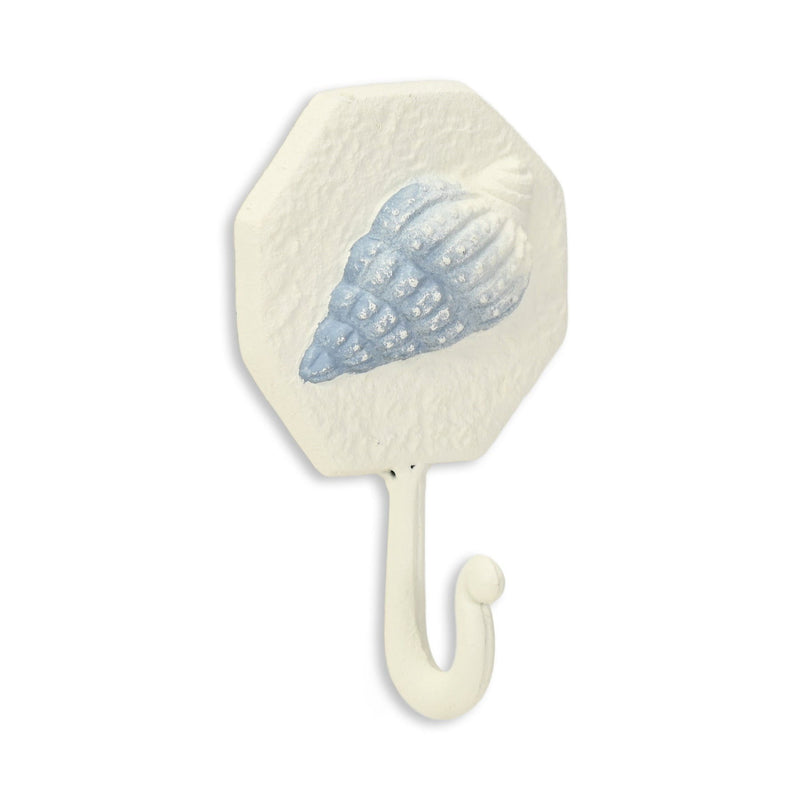 4" Cast Iron Conch Shell Wall Hook - Blue / Cream
