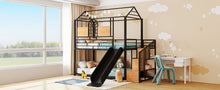 Load image into Gallery viewer, Twin Over Twin Metal Bunk Bed, Metal Housebed with Slide and Storage Stair, Black with Black Slide
