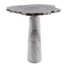 Load image into Gallery viewer, 22" Aluminum And Marble Pedestal End Table - Silver And White
