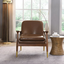 Load image into Gallery viewer, Mid - Century Accent Chair With Cushioned Seat, Brass Tipped Legs
